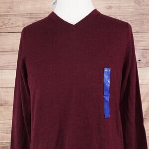 APT.9 Sweater Mens Medium Burgundy V-Neck Slim Fit‎ Merino Blend Pullover